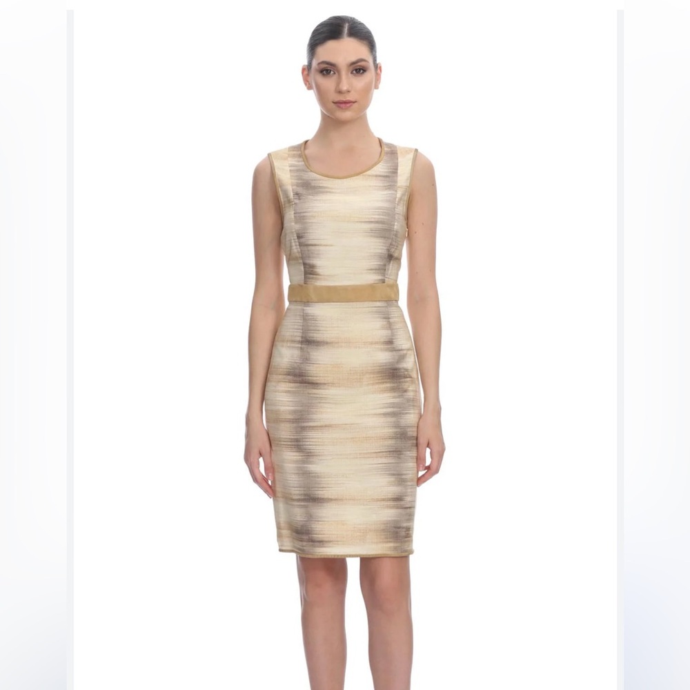 M15 Ports 1961 Elegant Beige and Brown Sleeveless Dress